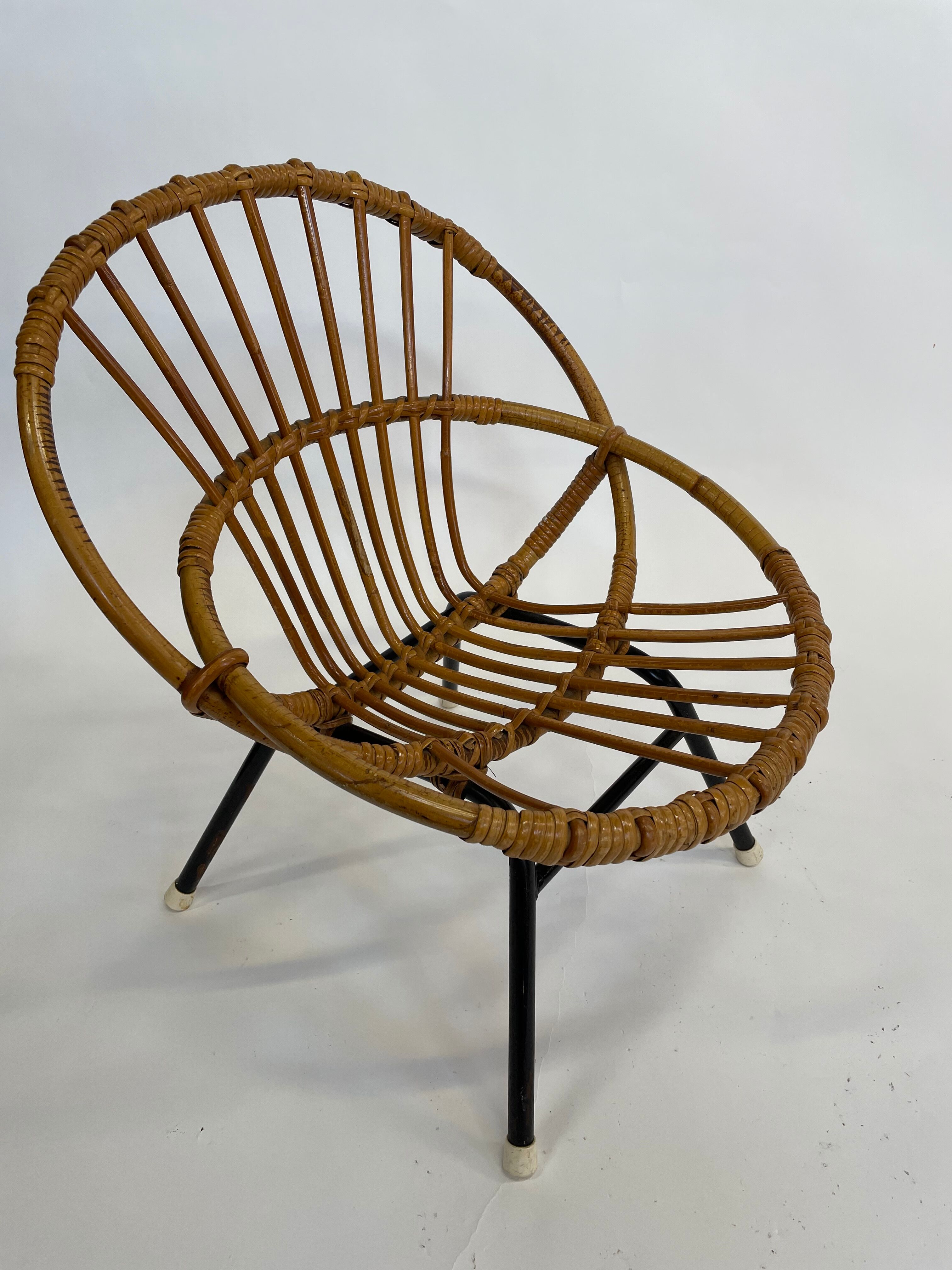 Vintage Rattan children's chair Rohe Noordwolde 1960s Design