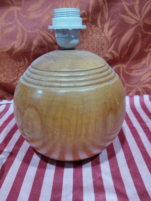 Vintage : pied de lampe boule en bois tourné made in italie i.m.t