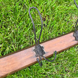 Old wood coat rack, 4 metal hooks