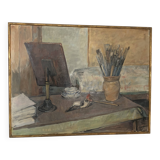 Tableau peinture d'atelier, huile sur isorel Gaston Louis Roux