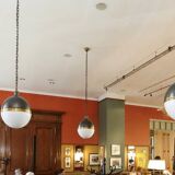 Large Hicks bronze and glass ball pendant light, USA