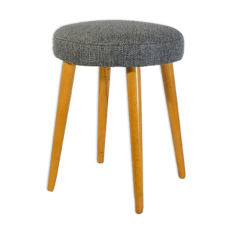 Tabouret vintage gris à ressort restauré, bois