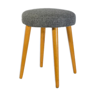 Vintage grey spring stool restored, wood