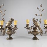 Pair of wall sconces with parrots and leaves