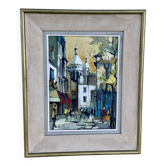 Tableau de Fabien CLAUDE, rue de Paris animée à Montmartre vintage 1960