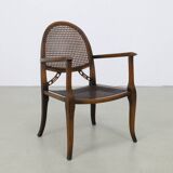 Classic English Armchair in Oak and Rattan