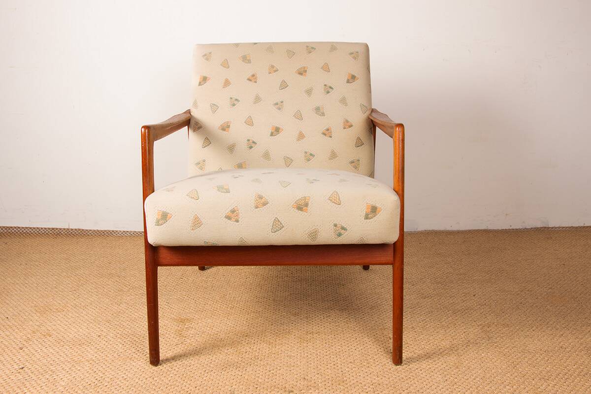 Pair of Scandinavian armchairs in teak and new fabric, 1960.