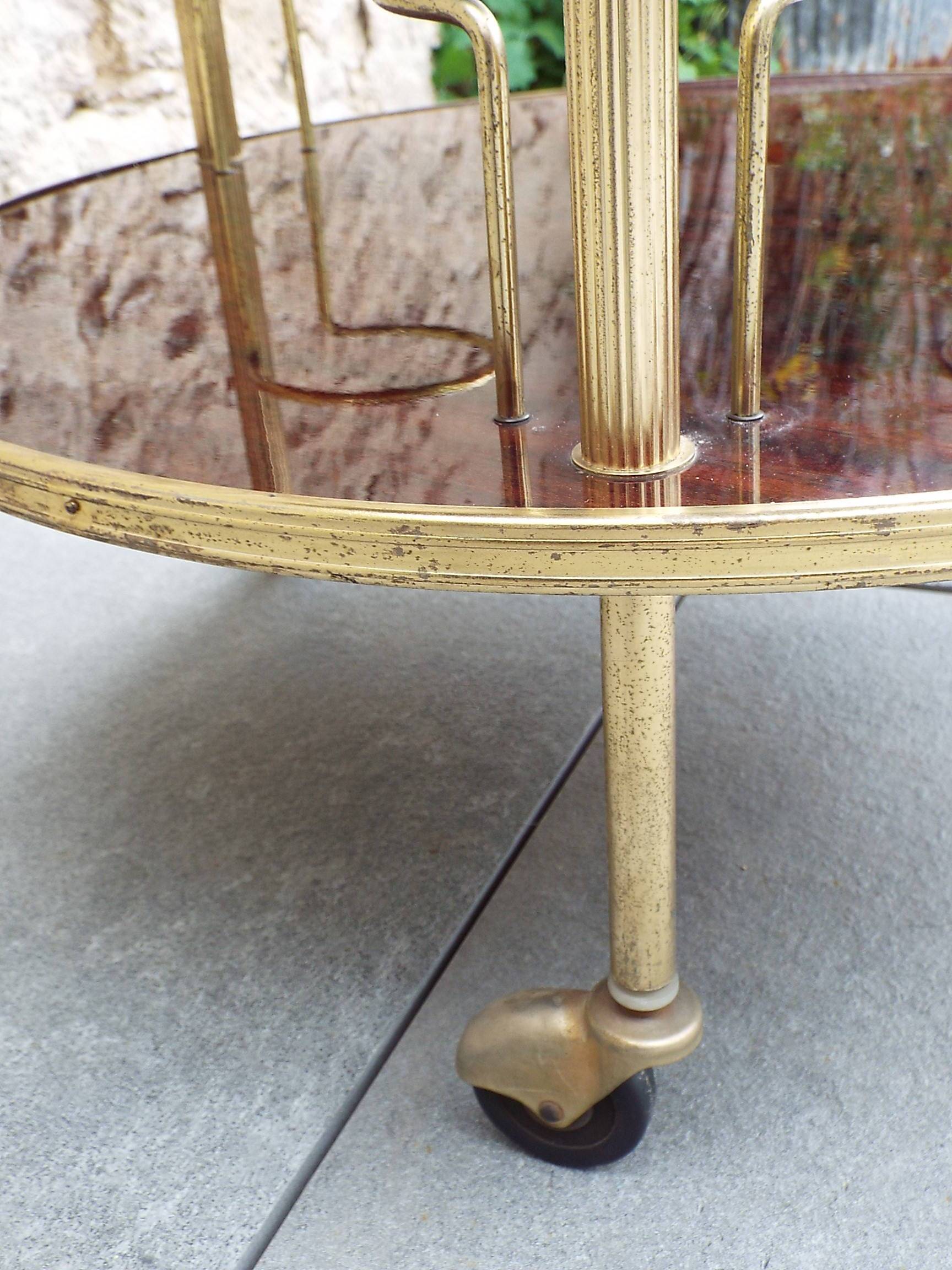 Round rolling trolley in brass and formica 1960s