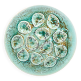 Oyster plate in turquoise earthenware from Niderviller Mousse collection