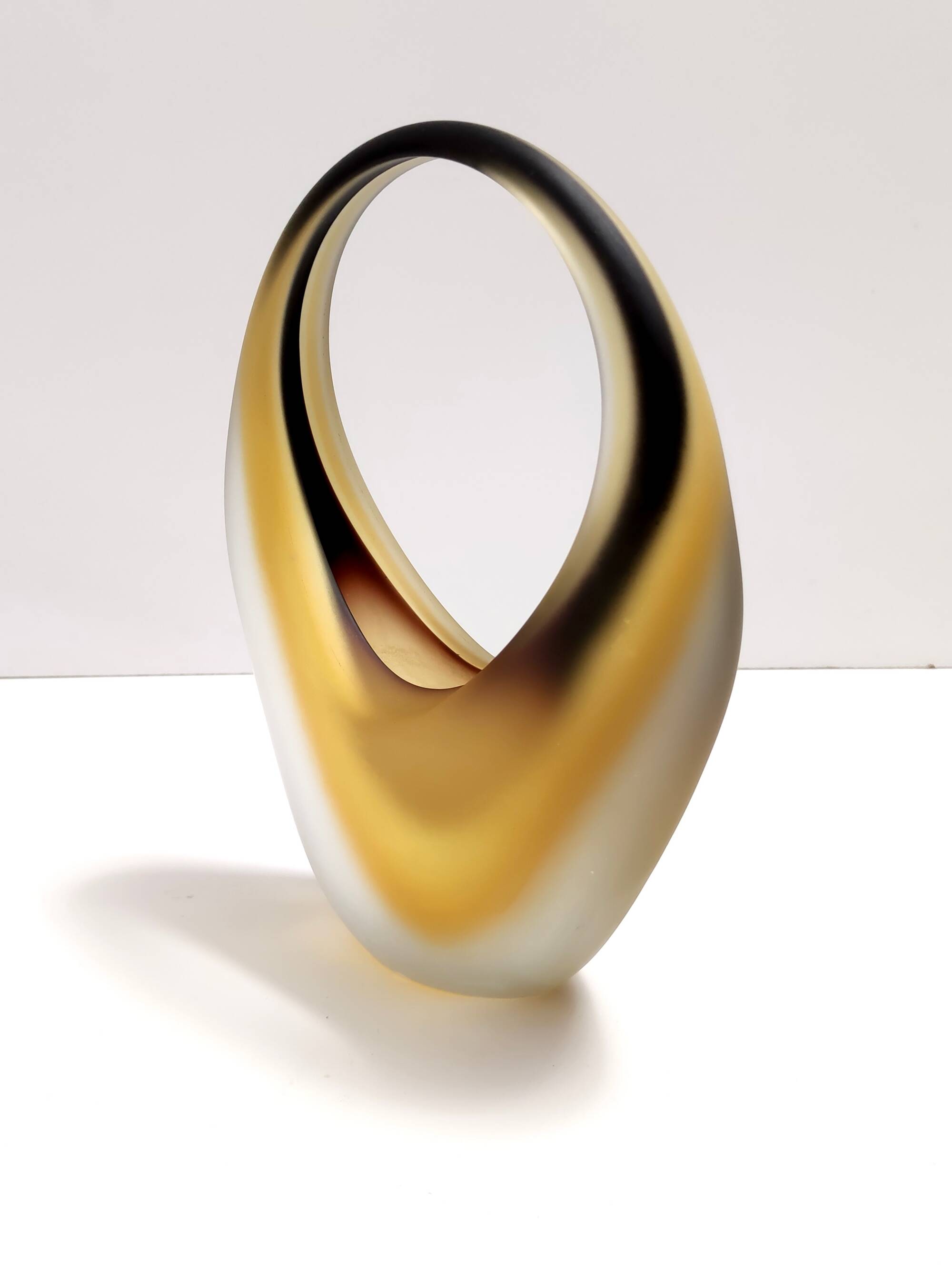 Etched Sommerso Murano Glass Basket or Vase by Archimede Seguso, Italy