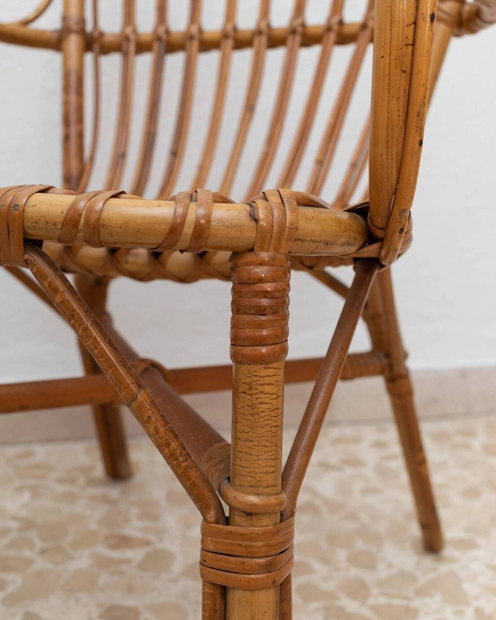 Vintage bamboo and rattan armchair, Florida style, Italy, 1970s.