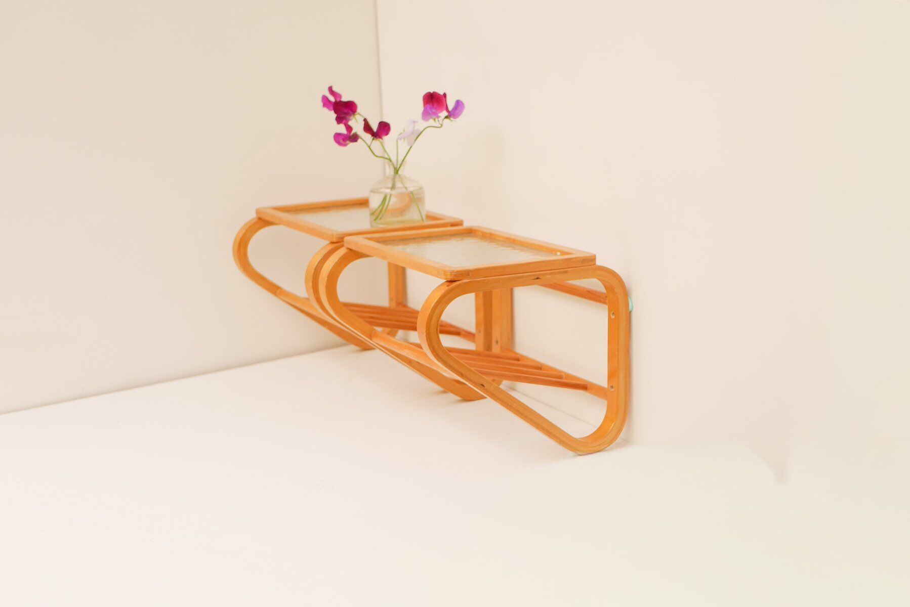 Scandinavian bentwood and glass bedside tables from Gemla, 1920s, set of 2