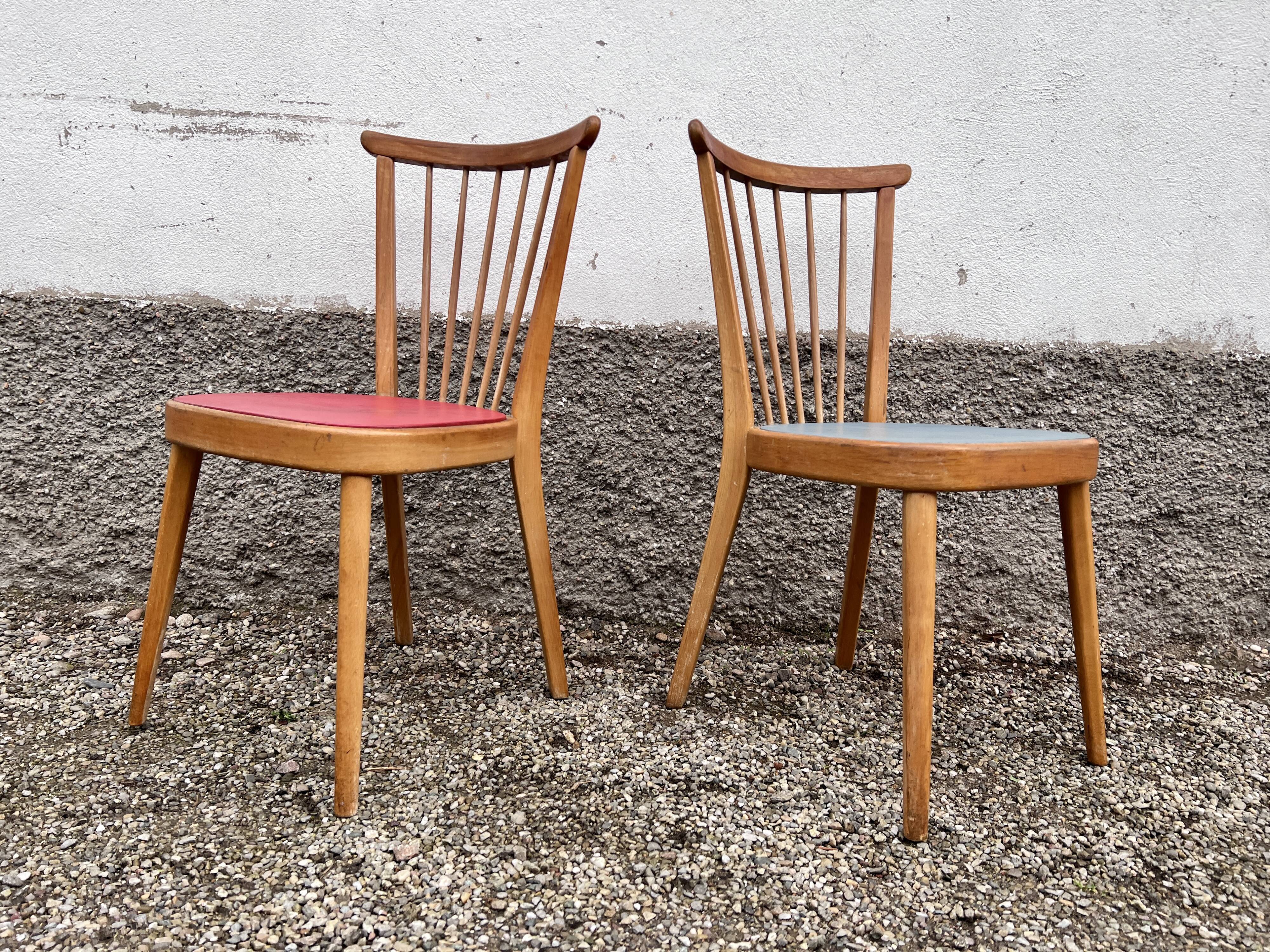 Pair of blue and red Scandinavian chairs