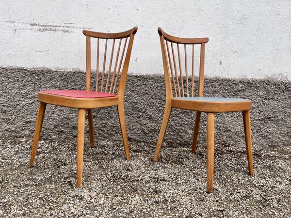 Paire de chaises scandinave bleu et rouge