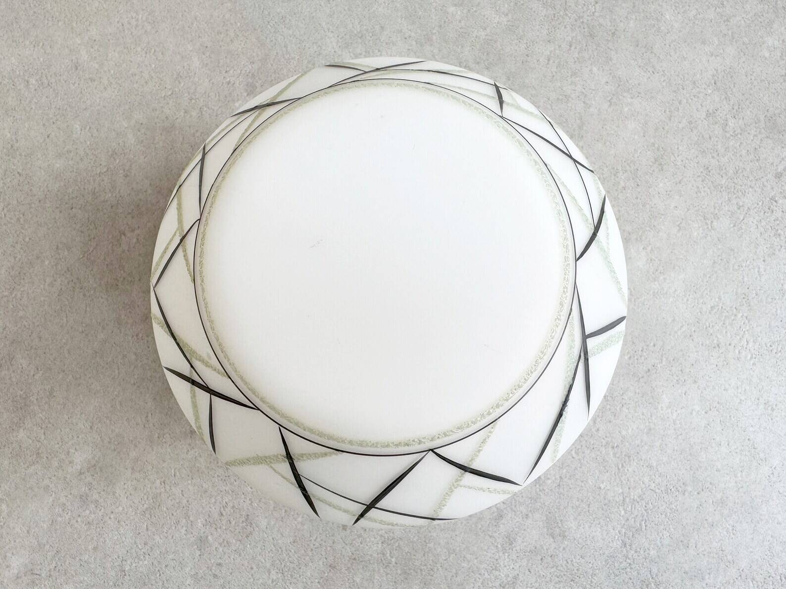 Mid Century milk glass flush mount ceiling lamp with stripes