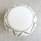 Mid Century milk glass flush mount ceiling lamp with stripes