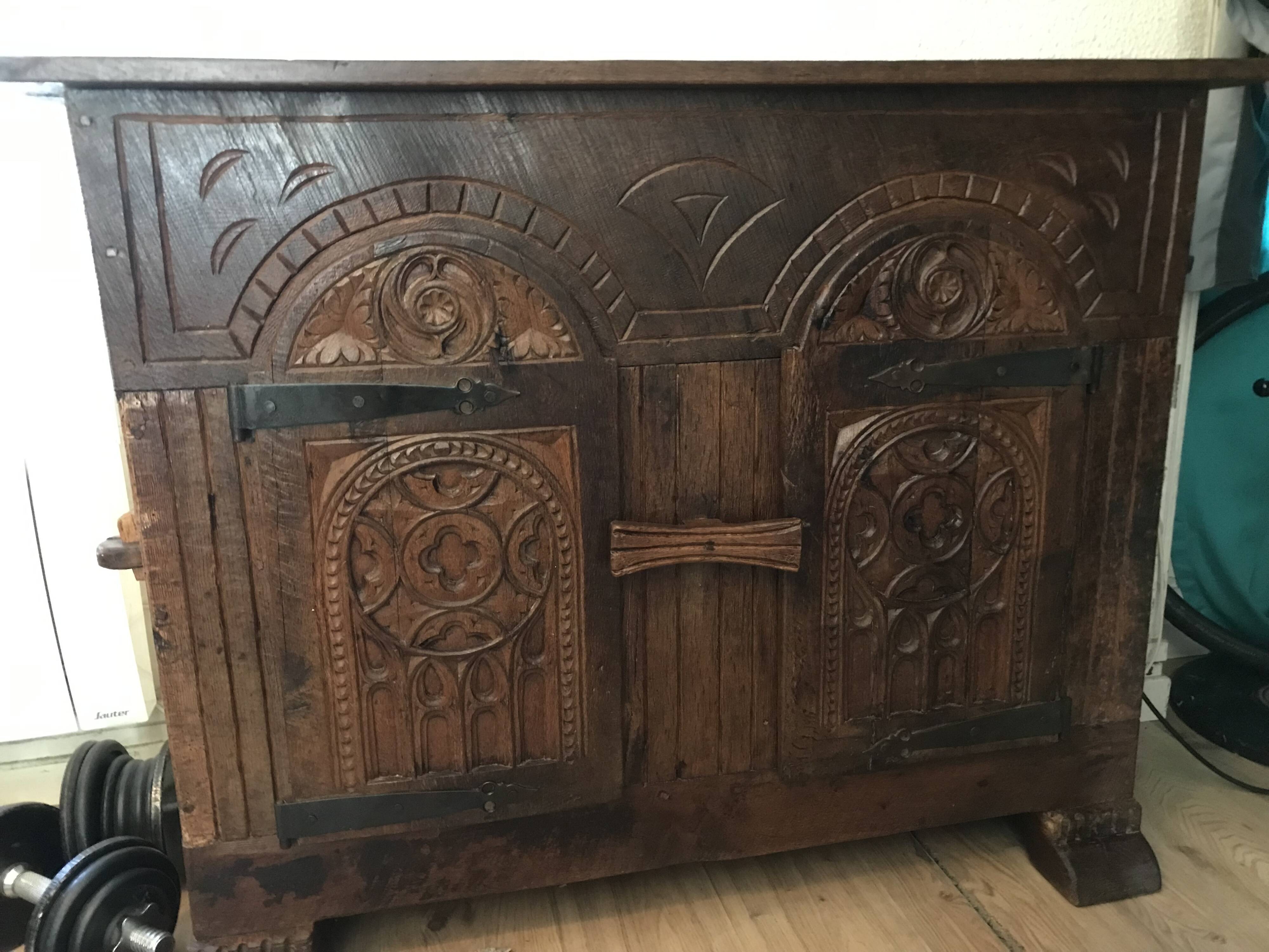 19th Century Neo-Gothic Sideboard / Chest in Solid Oak