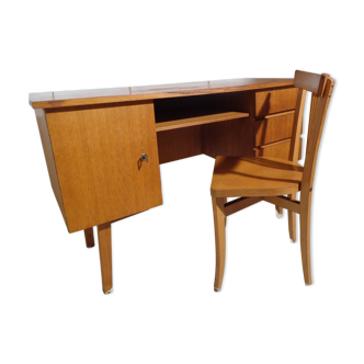 Vintage 1960s light wood desk with chair