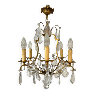 Lustre en bronze à pampilles (cristal)