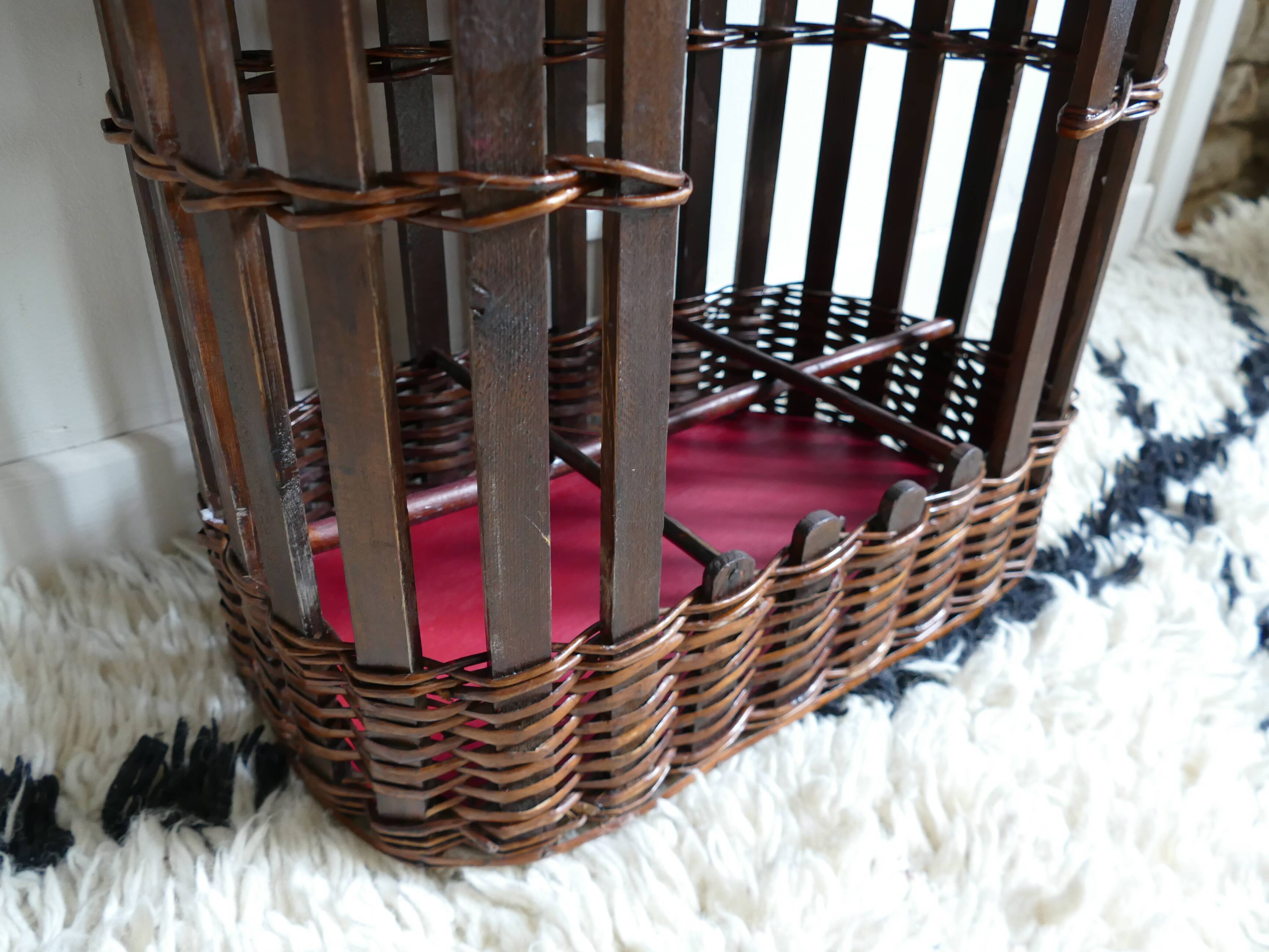 Hand-woven wooden bottle locker, bamboo and wicker