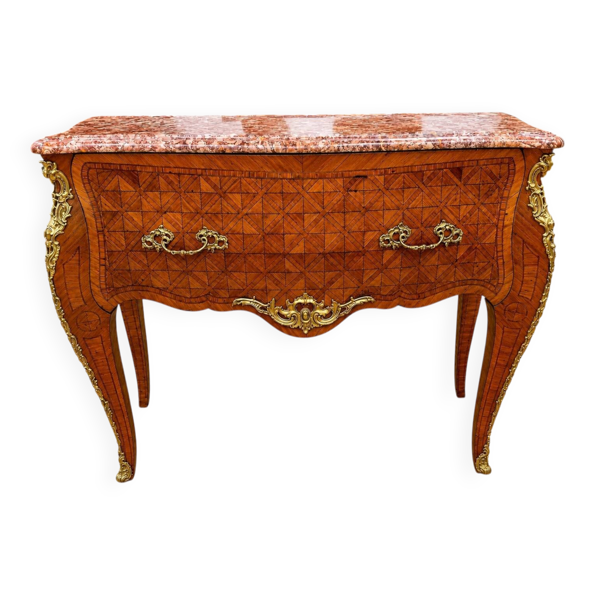 Very rare wig chest with a drawer in Louis XV style with marquetry.