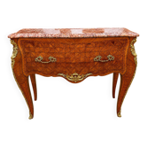 Very rare wig chest with a drawer in Louis XV style with marquetry.