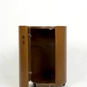 Round wood bar cabinet with glass top, Italy 1960s