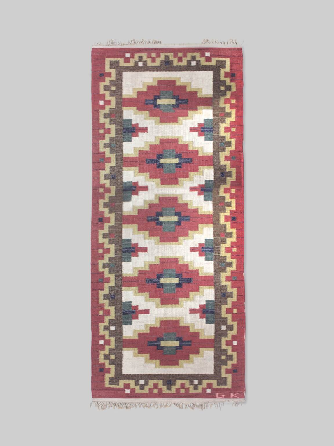 Greta Kruse Mid-Century Wool Kilim 102x264cm, Signed