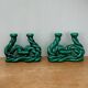 Pair of vintage green ceramic candlesticks signed Hubert Pernin, Vallauris.