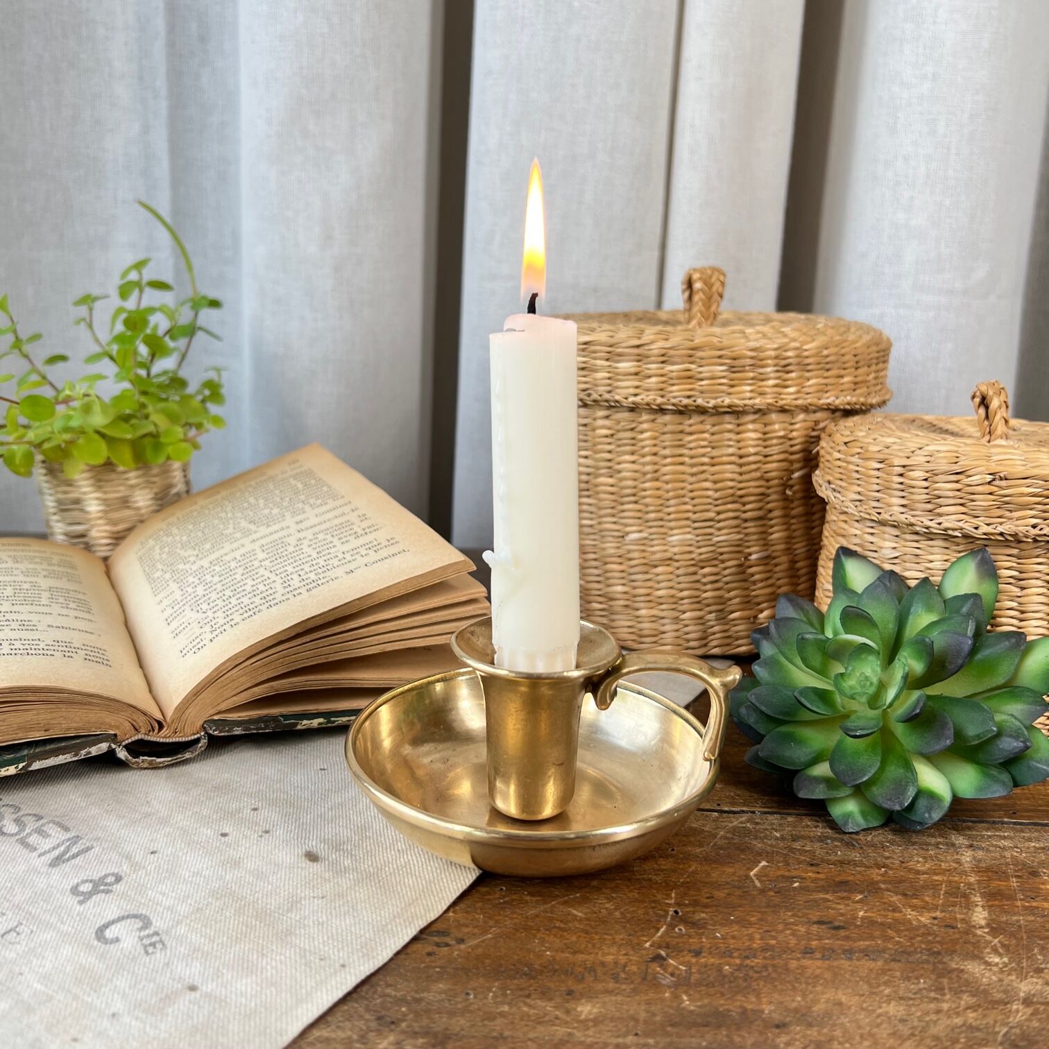 Brass cellar rat candle holder