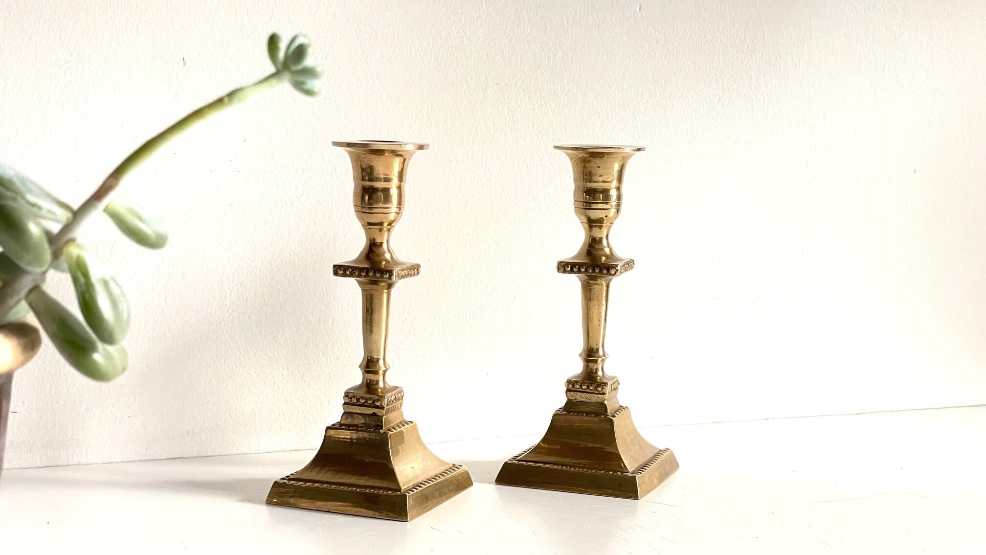 Pair of Vintage INDIA Solid Brass CANDLE HOLDERS