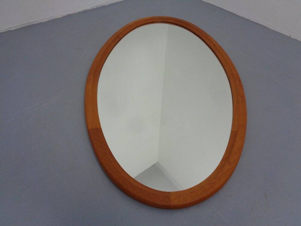 Large Danish Oval 501 Mirror in Teak by Aksel Kjersgaard, 1960s