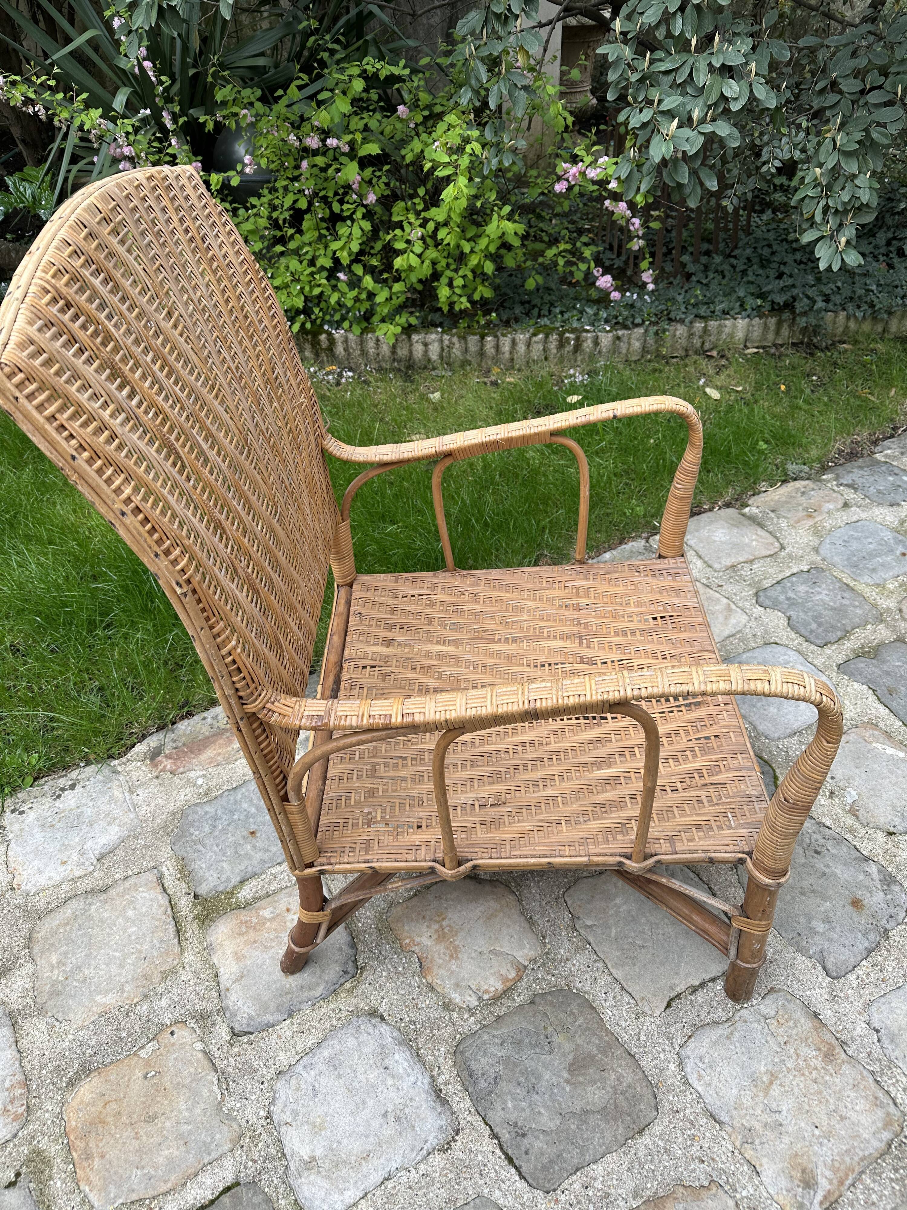 Vintage rattan and wicker armchair