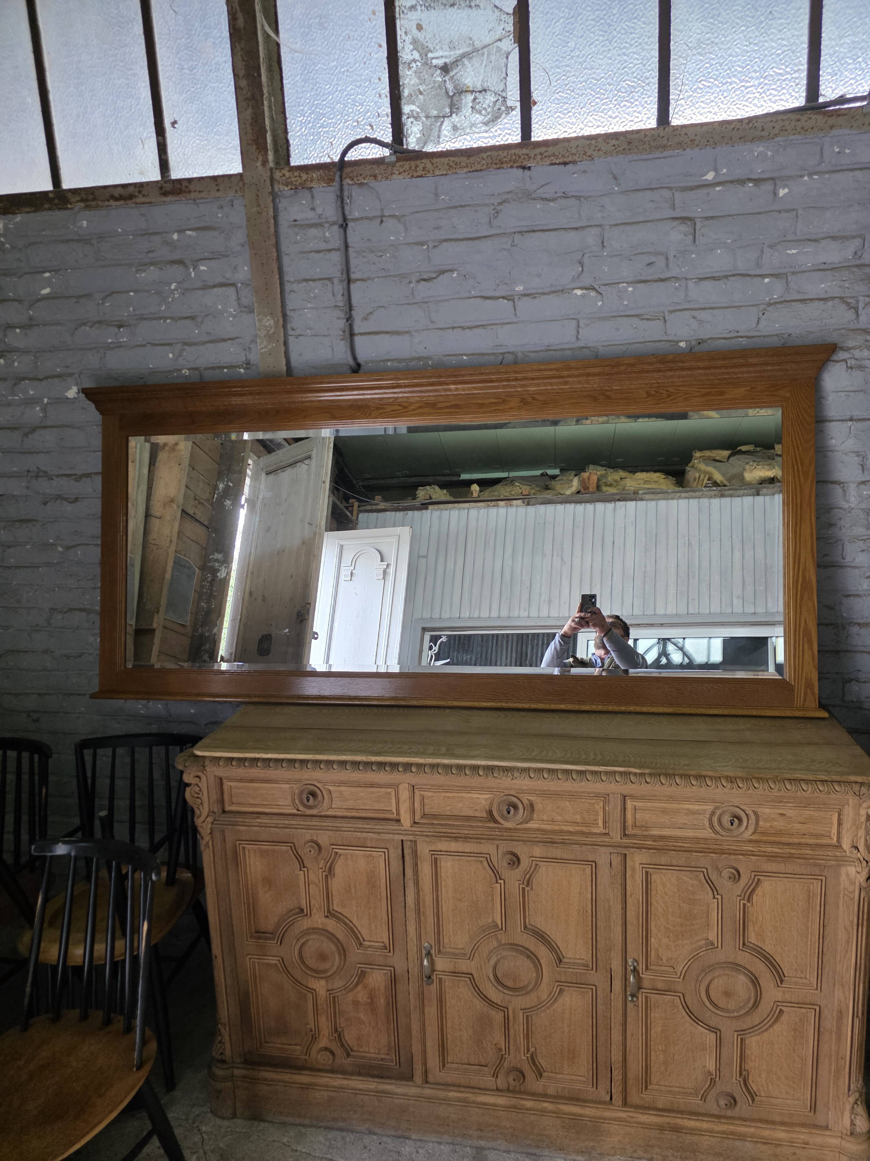 Miroir XXL biseauté en chêne, 210cm de L