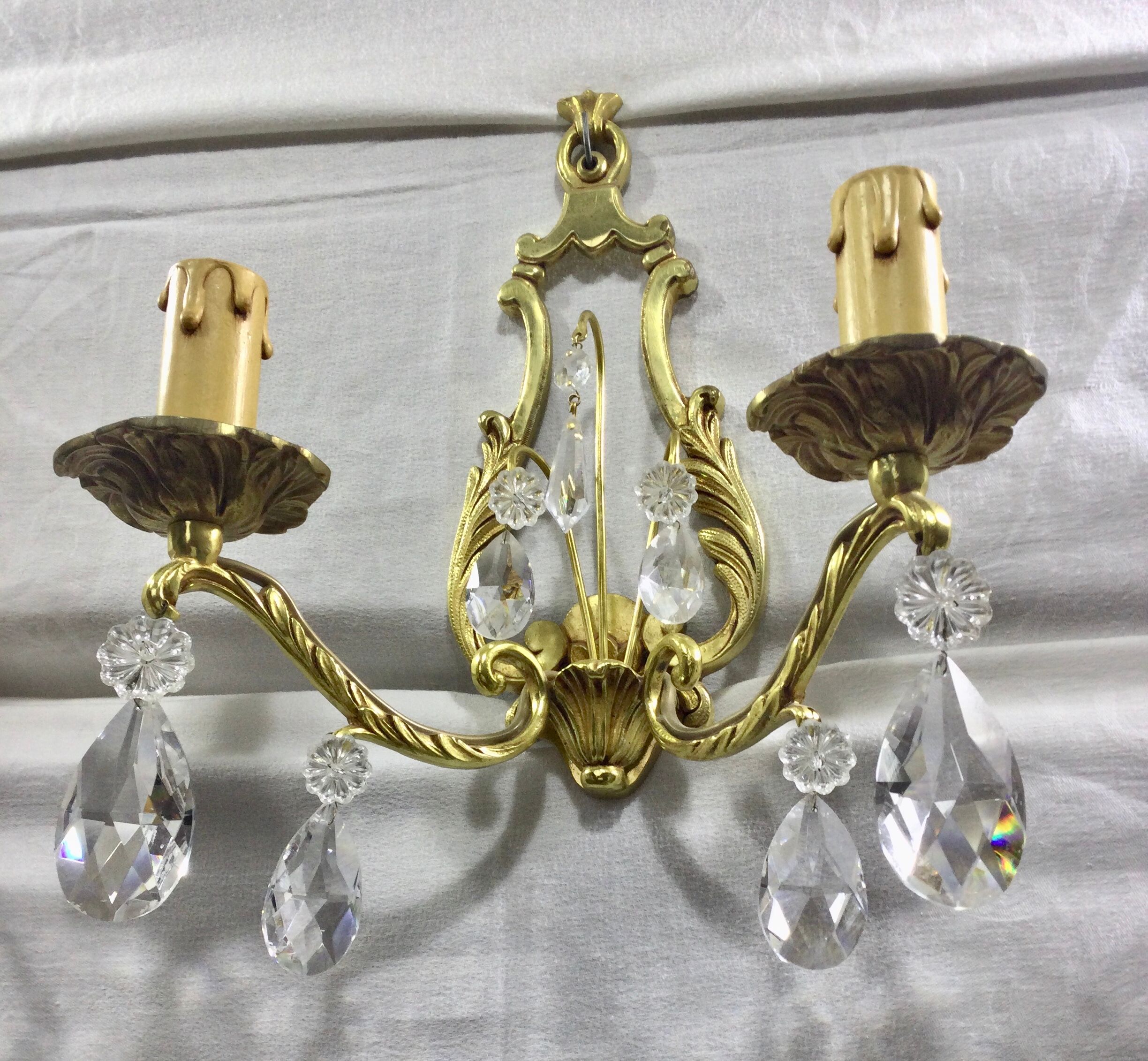 Pair of Wall Lamp Bronze And Crystal 2 Lights