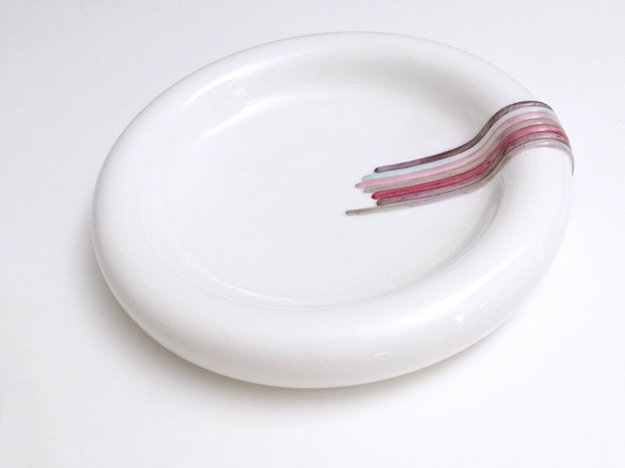 Round White Ceramic Catchall by Ambrogio Pozzi with Hand Painted Details, I