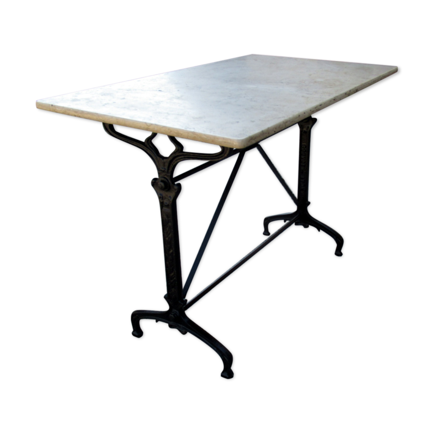 Bistro table, 1900, cast iron foot and marble top.