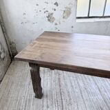 XL farmhouse table in solid oak, brutalist style, 20th century.