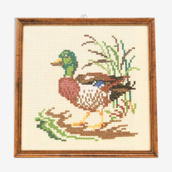 vintage wooden frame embroidered duck