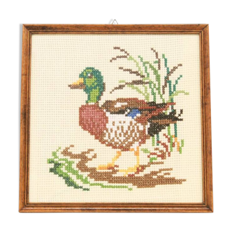 vintage wooden frame embroidered duck