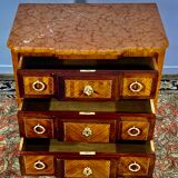 Transition style chest of drawers in rosewood and violet wood, ebony and gilded bronzes
