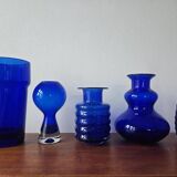 Set of five mid-century cobalt glass vases, Harzkristall, Marita Voigt, 1970