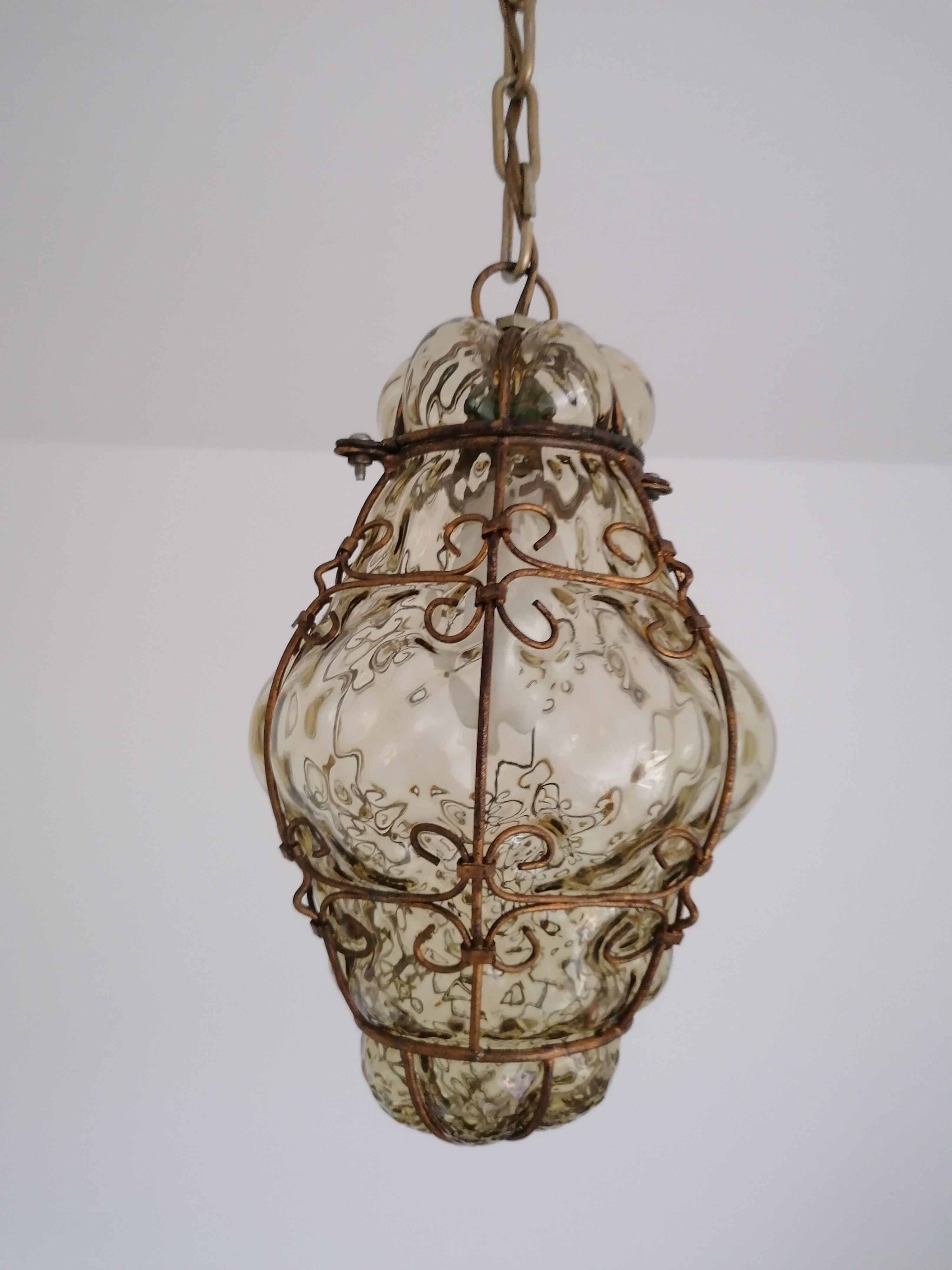 Venetian Lantern - Murano Glass blown in its metal cage CIRCA 1940
