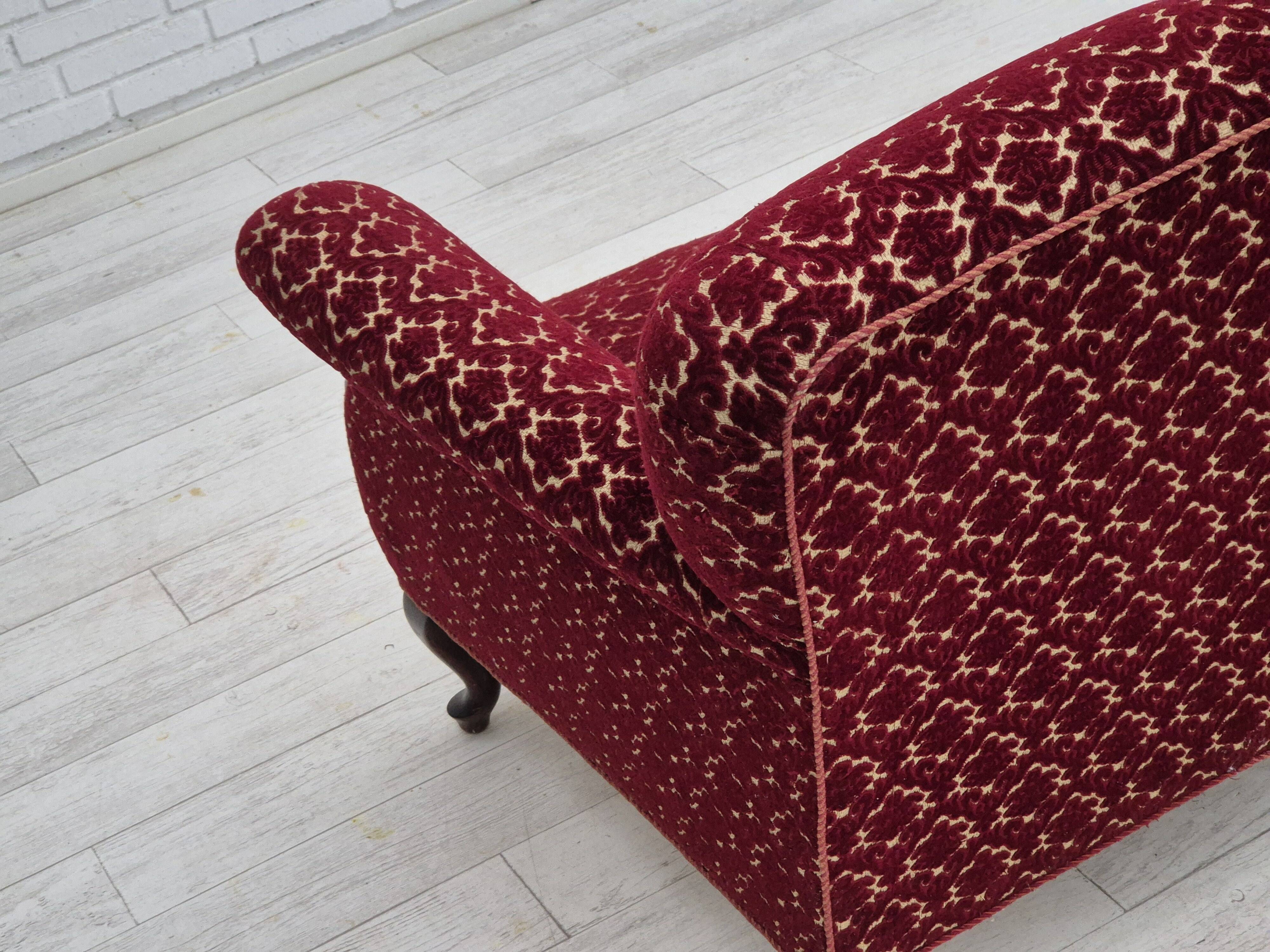 1950s, Danish 3 seater sofa, original condition, furniture velour, beech wood.