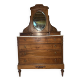 Antique dressing table in carved wood, marble and tilting oval mirror