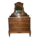 Antique carved wooden dressing table with marble and tilting oval mirror.