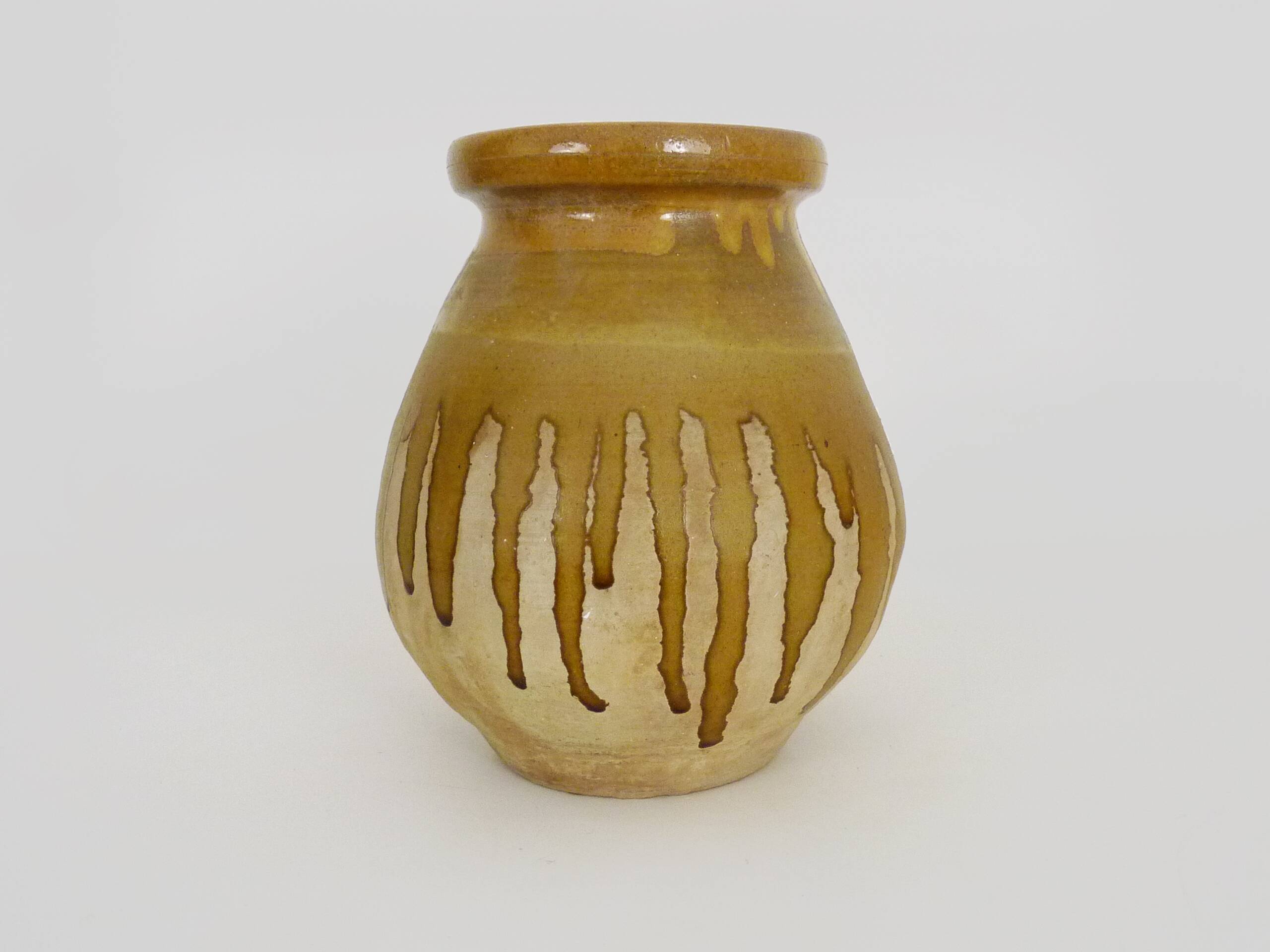 Vintage Provence glazed terracotta Biot jar with glazed neck. 20th century