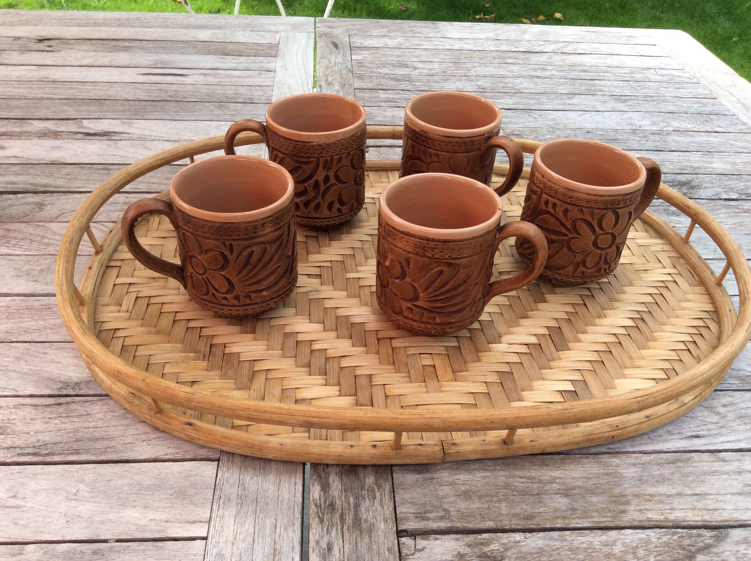 5 terracotta mugs