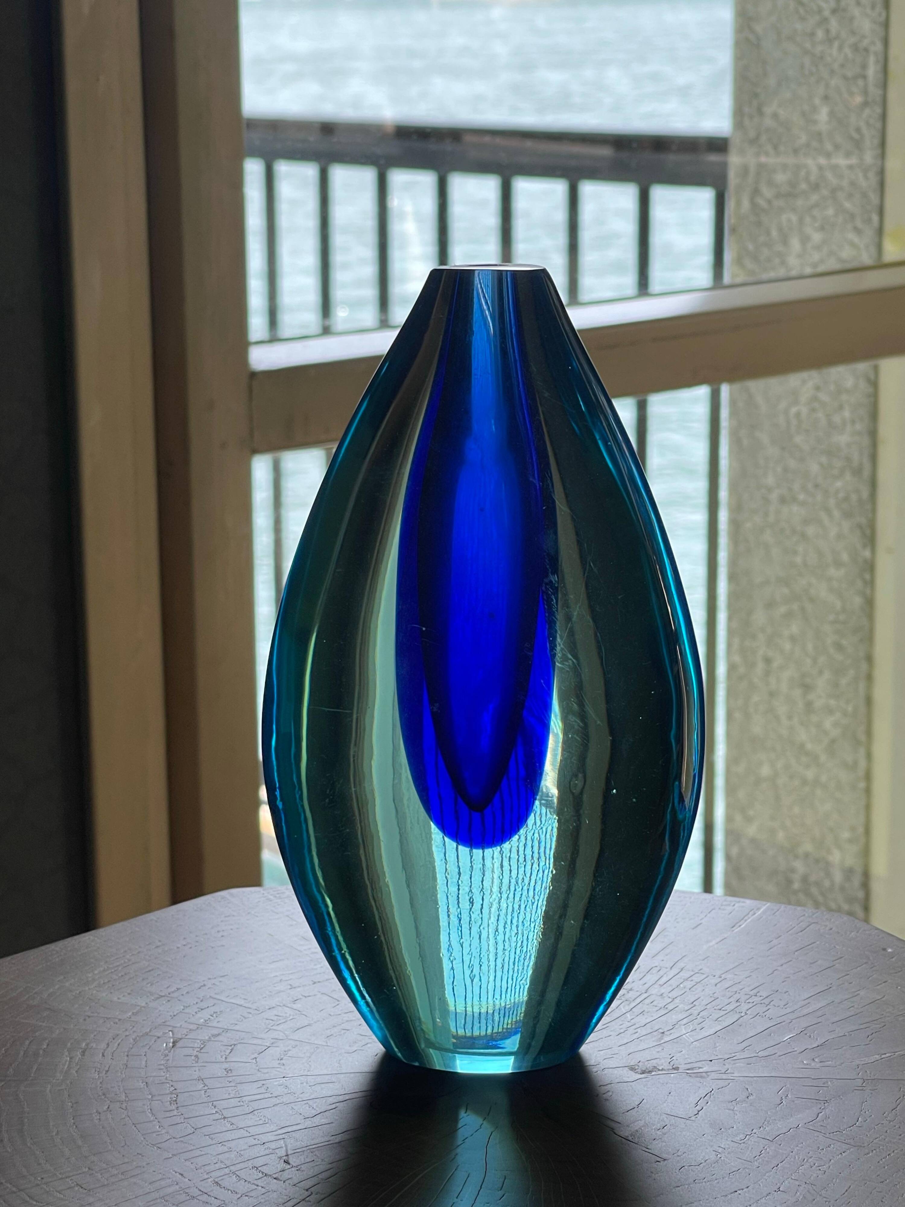 Blue Sommerso Vase by Flavio Poli for Seguso, Murano, Italy, 1960s