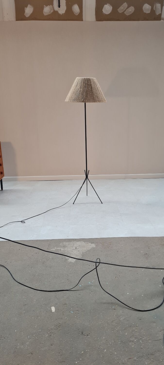 Wrought iron tripod floor lamp 1960